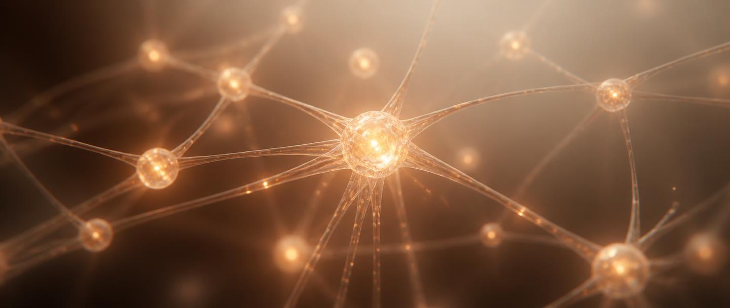 Warm amber visualization of a distributed neural network node cluster